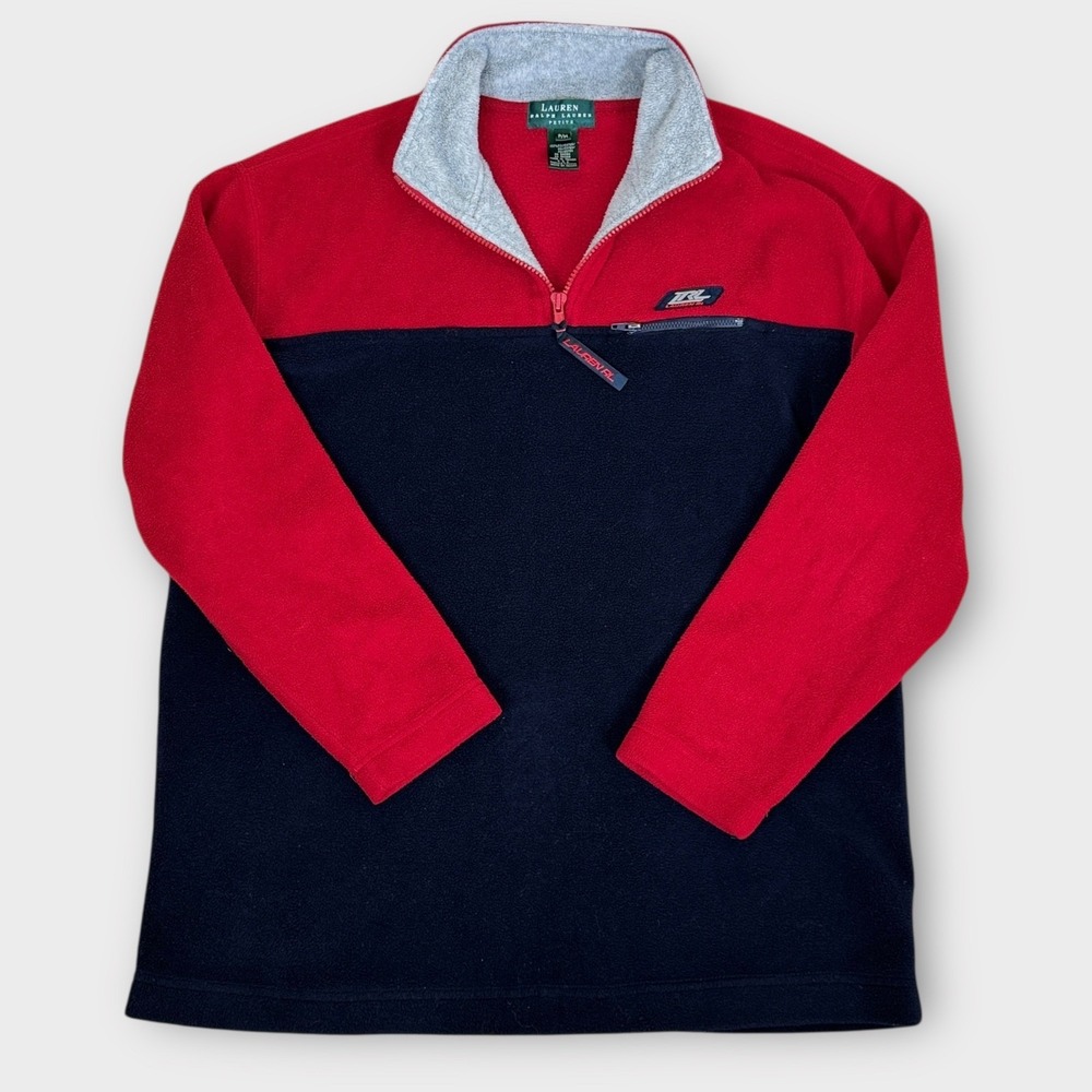Lauren Ralph Lauren Sport Fleece Pullover Quarter Zip MP Red Black Colorblock‎